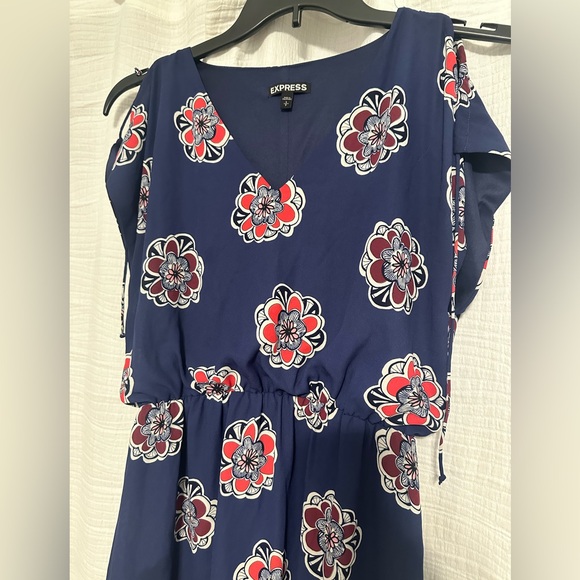 Express Blue Dress with Orange and White Floral Design - Picture 3 of 3